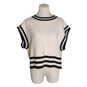 RD Style Hamptons Navy Blue White Sleeveless Cropped Sweater Size Large